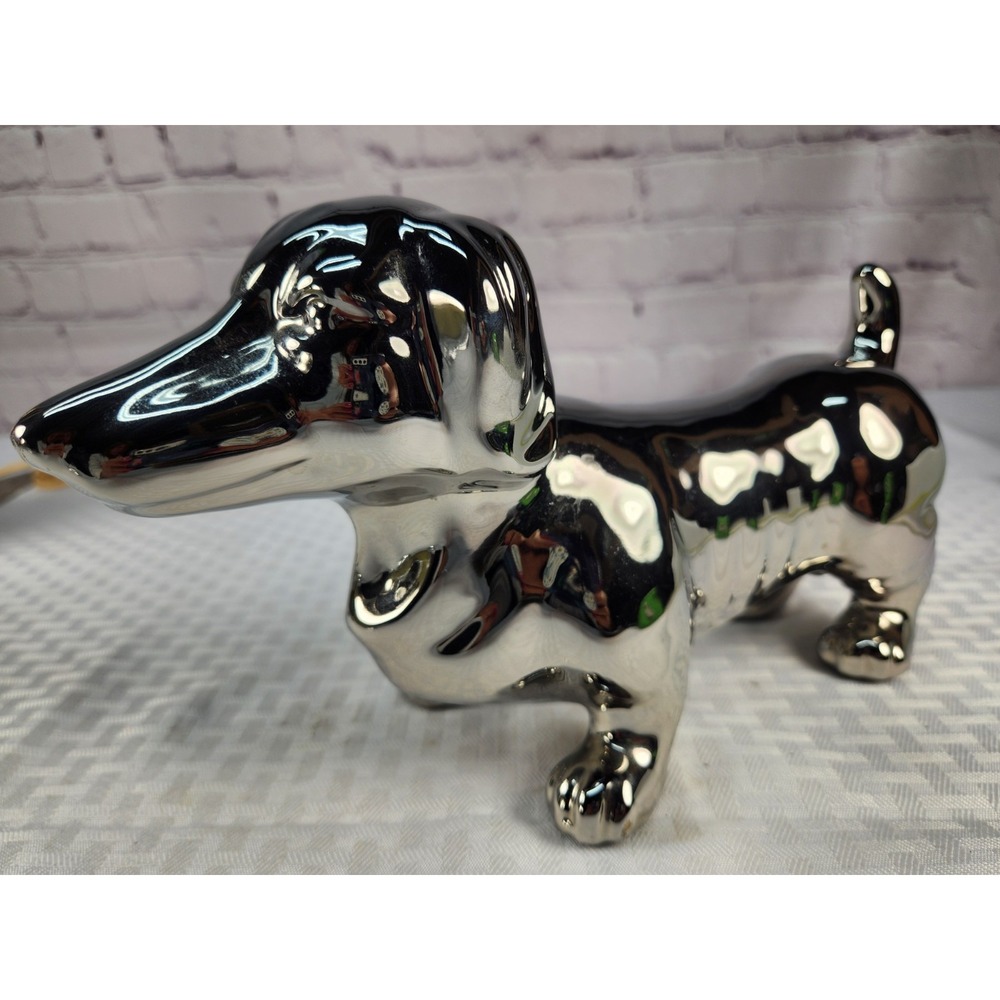 Lg Silver Dachshund Glass Statue 10.5" x 4" x 5.5" Wiener Dog Figurine Art Puppy